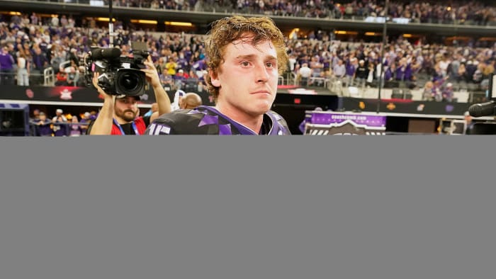 TCU’s Max Duggan is emotional walking off the field